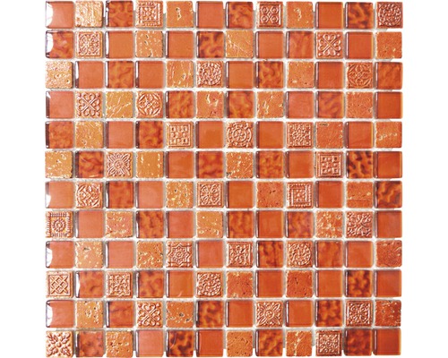 Mozaic sticlă-piatră naturală XCM CB 30 mix roșu 30x30 cm