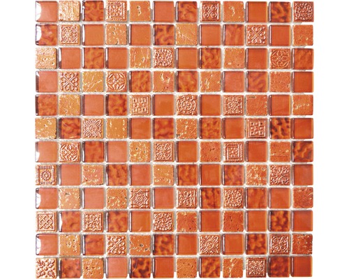 Mozaic sticlă-piatră naturală XCM CB 30 mix roșu 30x30 cm Placă de mozaic cu suprafețe diferite