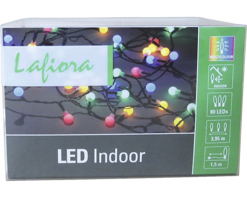 Ghirlandă luminoasă LED de interior Lafiora cu iluminare multicoloră, 80 LED-uri și lungime de 3,95 metri
