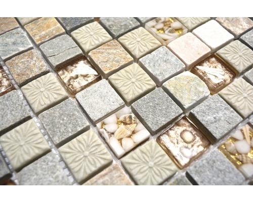 Placă de mozaic cu aspect de piatră și sticlă