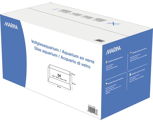 Ambalaj pentru un acvariu din sticlă integrală Marina cu o capacitate de 54 litri și dimensiunile de 60 pe 30 pe 30 de centimetri
