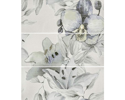 Decor faianță Viola, motiv flori, verde, set 3 plăci, 50x60 cm