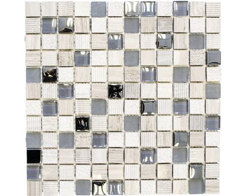 Mozaic sticlă-piatră naturală XCM HQ20 mix gri deschis 30x30 cm