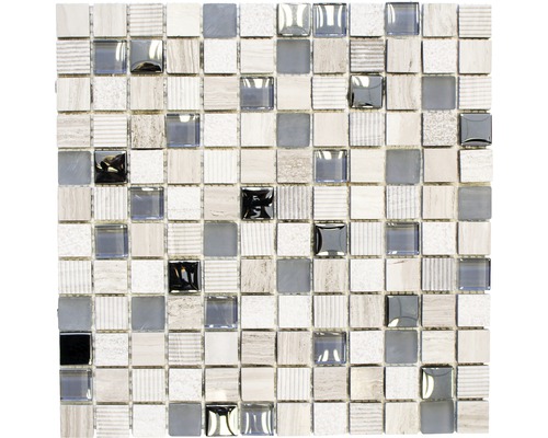 Mozaic sticlă-piatră naturală XCM HQ20 mix gri deschis 30x30 cm Placă mozaic cu elemente pătrate din piatră și sticlă