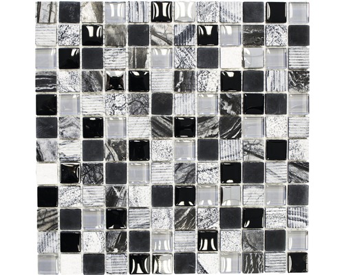 Mozaic sticlă-piatră naturală XCM HQ24 mix multicolor 30x30 cm Placă de mozaic cu aspect de sticlă și piatră