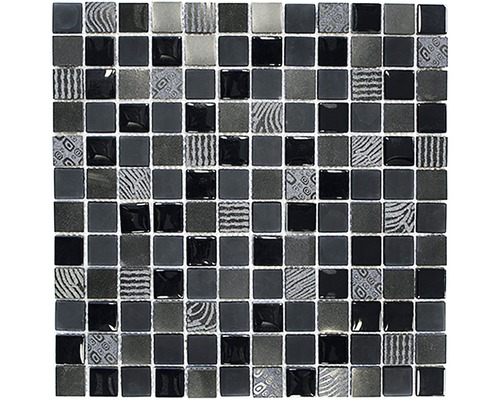 Mozaic sticlă-piatră naturală XCM HQ29 mix negru 30x30 cm Placă de mozaic cu pietre pătrate în diferite nuanțe de gri și modele