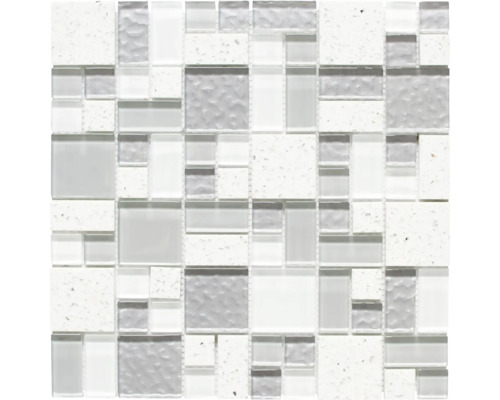 Mozaic sticlă XCM K990 mix alb 29,8x29,8 cm Placă de mozaic din sticlă și piatră
