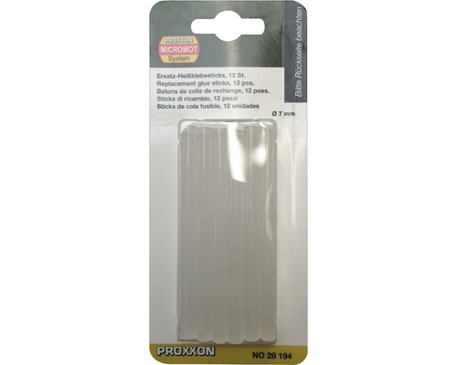 Douăsprezece batoane de lipici termic de rezervă cu diametrul de 7 mm în ambalaj