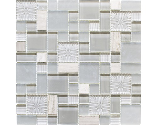 Mozaic sticlă-piatră naturală XCM MC669 mix multicolor 30x30 cm Covoraș mozaic din sticlă și piatră naturală