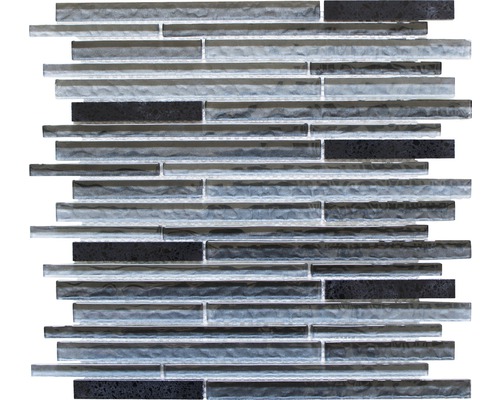 Mozaic sticlă XCM MS89 mix negru 29,8x29,8 cm Placă de mozaic cu elemente de sticlă și piatră