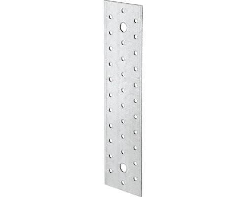 Placă perforată de îmbinare lemn Alberts 240x60x2 mm, oțel zincat Sendzimir Conector placă perforată din metal cu găuri pentru fixare.