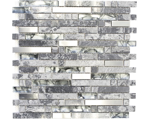 Mozaic sticlă-piatră naturală XCM MV778 mix gri 30x30 cm Placă de mozaic din sticlă și piatră