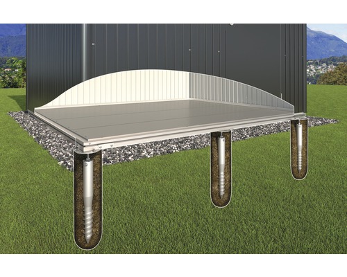 Ilustrație a unei case de grădină pe o fundație cu fundații cu șuruburi