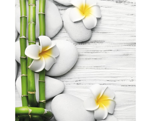 Tablou sticlă Flowers Stones Bamboos I 30x30 cm