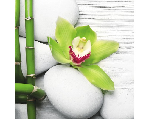 Tablou sticlă Flowers Stones Bamboos II 30x30 cm
