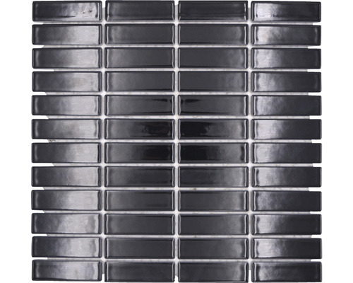 Mozaic piscină ceramic ST 350 negru lucios 29,1x30 cm Placă de mozaic din sticlă cu pietre dreptunghiulare