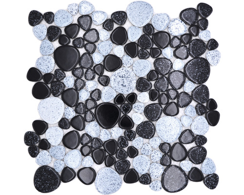 Mozaic piscină ceramic XKM 33 alb-negru 30x30 cm Placă de mozaic cu aspect de pietriș