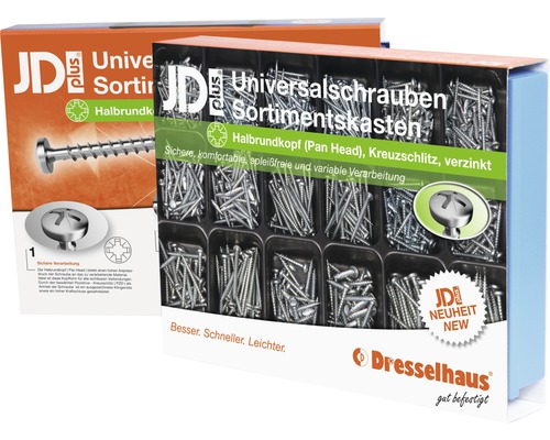 Cutie de sortiment cu șuruburi universale zincate cu cap semirotund de la Dresselhaus