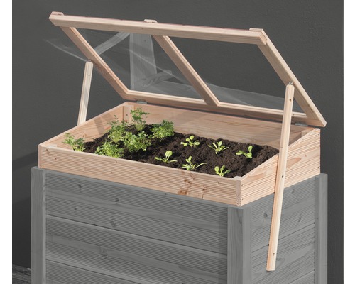 Piesă atașabilă superioară pentru răsadniță Konsta Douglasie 106x65x21 cm Răsadniță din lemn cu capac deschis și plante