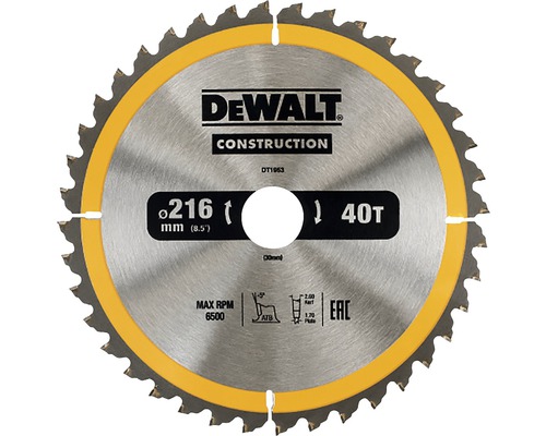 Disc de ferăstrău DeWalt, diametru 216 milimetri, 40 de dinți