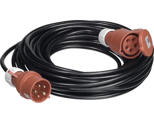 Prelungitor trifazic de exterior PCE 20m 16A, 5x1,5 mm², negru, cablu PVC Cablu prelungitor cu ștecher și cuplă CEE