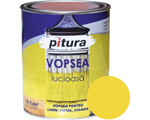 Vopsea universală Pitura galben 0,6 l Găleată de vopsea cu vopsea lac pentru lemn, metal și zidărie