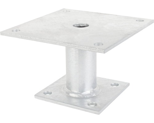 Suport stâlp cu placă Alberts Ø42 mm 150x100 mm, zincat, fixare în șuruburi Suport metalic pentru stâlp, pentru fixarea stâlpilor