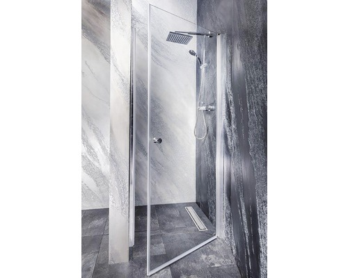 Ușă batantă Sanotechnik Sanoflex 85-87x195 cm, sticlă transparentă anticalcar, profil crom