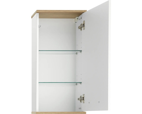 Dulap de baie deschis cu două rafturi de sticlă