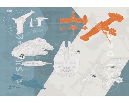 Fototapet hârtie 8-4001 Disney Edition 4 Star Wars Technical Plan 368x254 cm Ilustrație cu nave spațiale Star Wars cu detalii tehnice