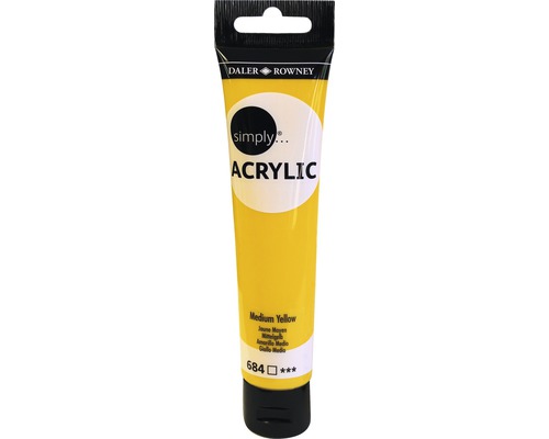 Culoare acrilică Simply 684 Medium Yellow 75 ml Daler Rowney Simply Vopsea acrilică galbenă, tub