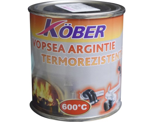 Vopsea termorezistentă Köber argintiu 0,2 l Vopsea argintie termorezistentă Köber la cutie