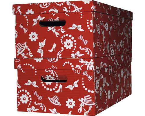 Set 2 cutii depozitare de carton cu capac, roșu 55x32x21 cm