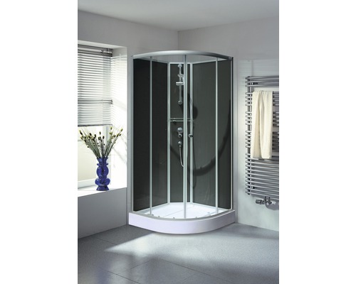 Cabină de duș completă RD Kreta II, 90x90x202 cm, sticlă securizată transparentă/neagră, profil aluminiu