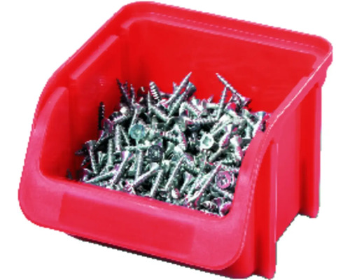Cutie de depozitare roșie din plastic, plină cu șuruburi