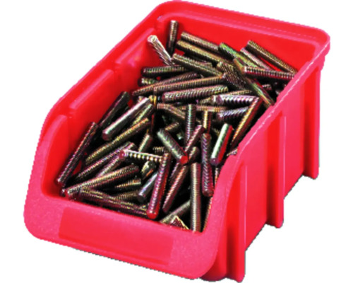 Cutie din plastic roșie umplută cu șuruburi