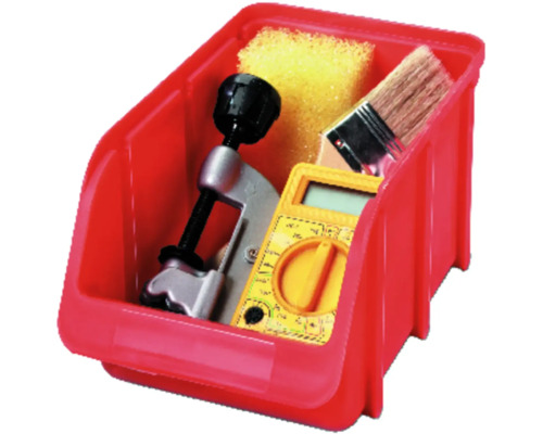 Cutie de depozitare roșie cu clemă cu șurub, burete, multimetru și pensulă