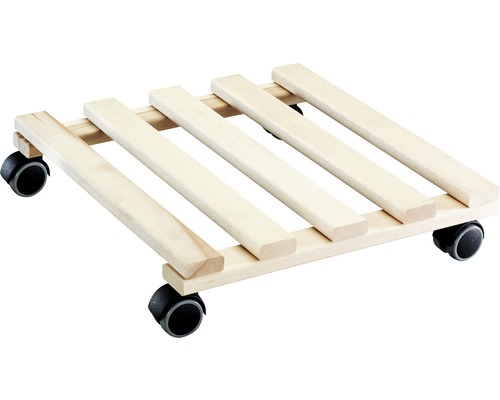 Suport ghiveci cu roți Multi Soft Natur, 35x35 cm, capacitate portantă 100 kg Suport pentru plante din lemn cu rotile