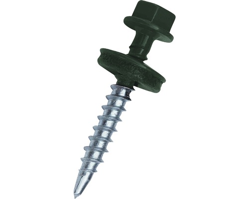 Șurub autoforant PRECIT verde 4,8x35 mm 250 bucăți Un șurub cu șaibă de etanșare și cap hexagonal