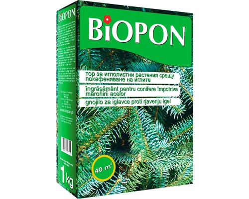 Îngrăsământ Biopon împotriva acelor maro la conifere 1 kg Îngrășământ pentru conifere Biopon, ambalaj de 1 kilogram, împotriva rumenirii acelor