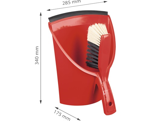 Set mătură cu făraș cu dimensiunile de 340 mm înălțime, 285 mm lățime și 175 mm adâncime