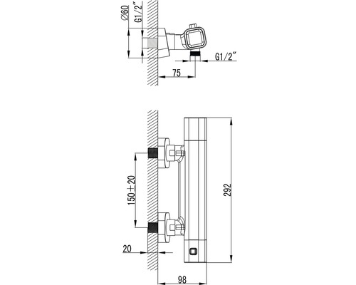 Desen tehnic al unei conexiuni de radiator cu dimensiuni