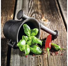Tablou sticlă Green Basil In Bowl II 20x20 cm