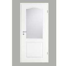 Ușă de interior albă cu inserție de sticlă și mâner