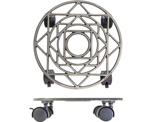 Suport pentru plante cu roți și model geometric