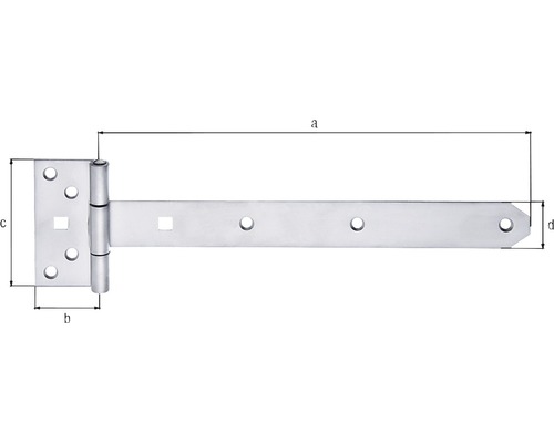 Desen tehnic al unei balamale în T cu dimensiuni