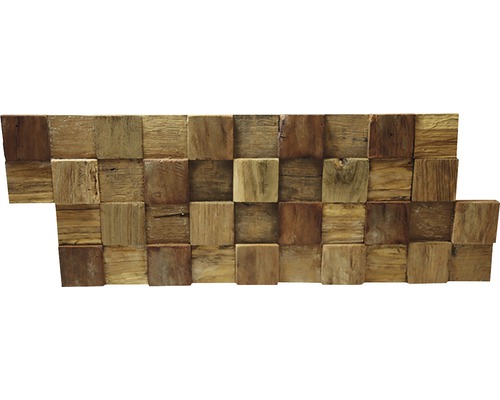Placaj Ultrawood Teak Square reciclat 100% 18x49,5 cm Placare din lemn cu elemente pătrate pentru decorațiuni de perete