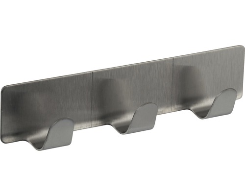 Cuier autoadeziv cu 3 cârlige Hettich Modern 120x28x20 mm, oțel nuanță inox Bară de haine metalică cu trei cârlige