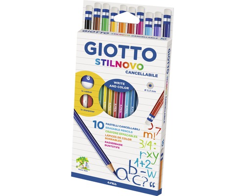 Set 10 creioane colorate cu radiere Stilnovo Giotto