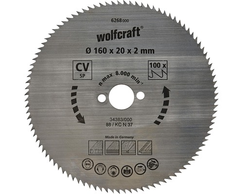 Disc fierăstrău circular Wolfcraft Ø160x2x20 mm 100 dinți